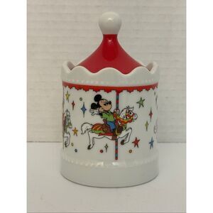 Disneyland Disney World Carousel Trinket Box Ceramic Mickey Minnie Donald Goofy